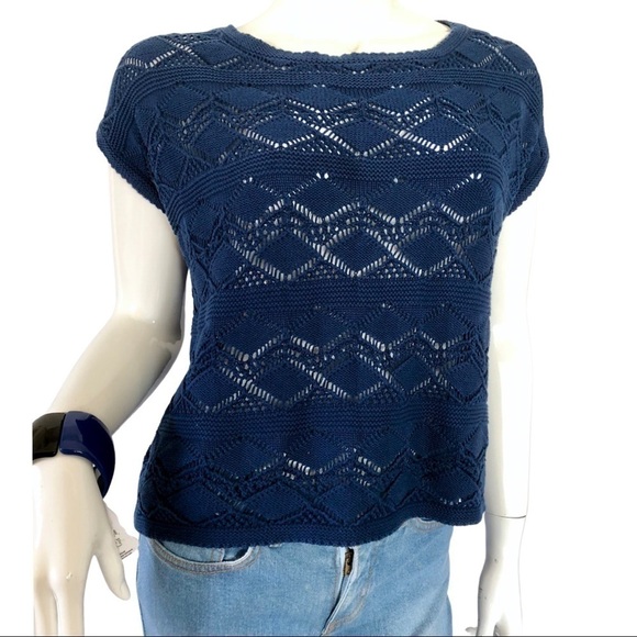 𝅺NY Collection Blue crochet top knit sweater - Picture 5 of 7